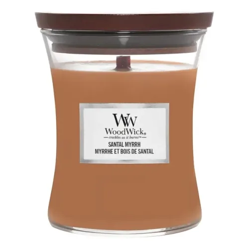 Ароматична свічка з нотами червоного дерева, евкаліпта та амбри WOODWICK Medium Santal Myrrh — вага 275 г