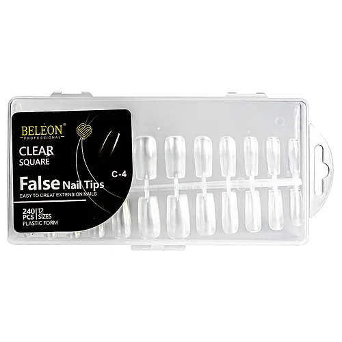 Тіпси для нарощування нігтів BELEON False Nail Tips квадратні прозорі С-4 240 штук