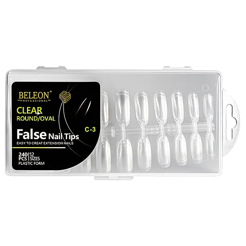 Тіпси для нарощування нігтів BELEON False Nail Tips овальні прозорі 240 штук