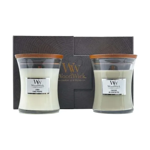 Набір свічок WOODWICK Medium Fireside та Linen