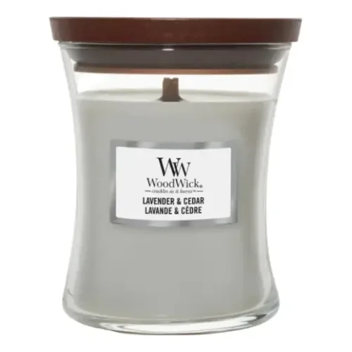 Ароматична свічка з ароматом кипариса, перцю і лимону WOODWICK Medium Lavender & Cedar — вага 275 г