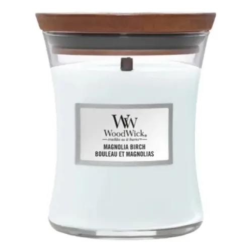 Ароматична свічка з нотами магнолії та берези WOODWICK Medium Magnolia Birch — вага 275 г