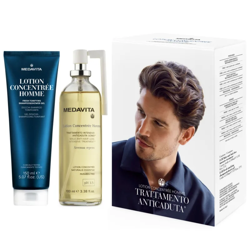 Medavita Lotion Concentree Homme Trattamento Anticaduta Набір проти випадіння волосся для чоловіків (спрей + шампунь)
