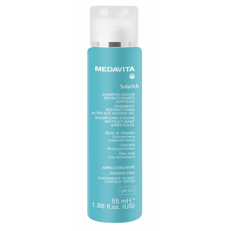 Medavita Solarich Shampoo-Doccia Ristrutturante Doposole Хелатувальний та відновлювальний шампунь-гель для душу після перебування на сонці