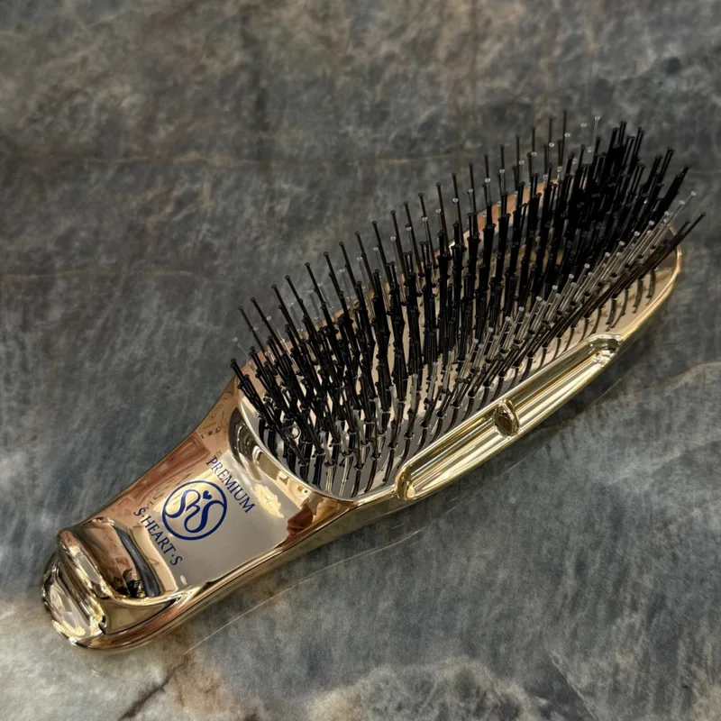 Scalp Brush World Premium Short Champagne Gold - Масажна щітка для волосся з укороченою ручкою, золото