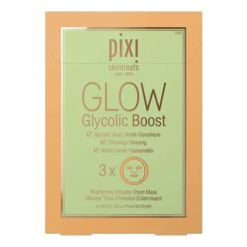 Набір із трьох масок для обличчя з гліколевою кислотою PIXI Glow Sheet Mask Set — вага 23 г