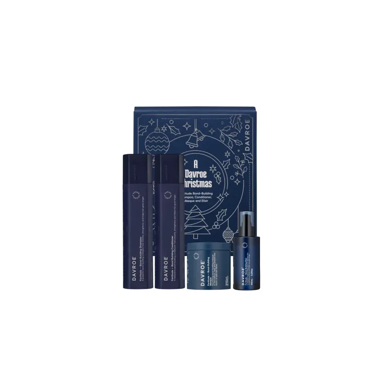 Davroe Christmas Fortitude Bomnd-Building Shampoo, Conditioner, Masque and Elixir Різдвяний набір продуктів для волосся Зміцнення