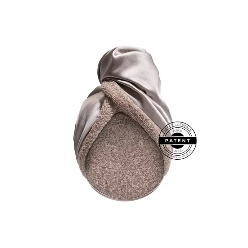 Шовковий рушник-тюрбан з махрою MON MOU Soft Silk Turban — відтінок Taupe Taupe
