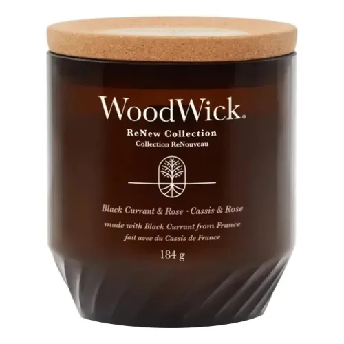 Ароматична свічка з ароматом чорної смородини, троянди та кедра WOODWICK ReNew Medium Black Currant & Rose — вага 184 г