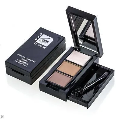 Набір для макіяжу брів 2 тона+ хайлайтер CHRISTIAN Facetime ESB-533 №1 Dark Brown