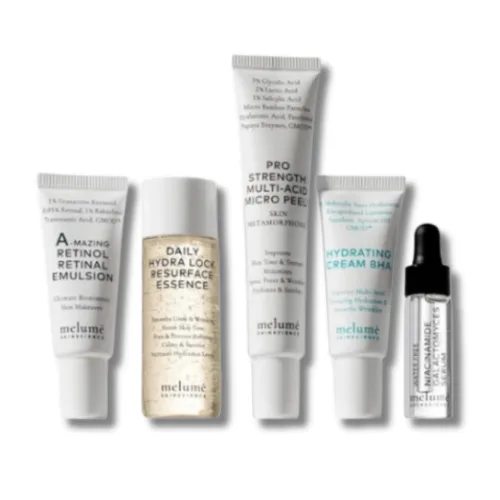 Стартовий набір з п'ятьма мініатюрами та косметичкою - Melume Skinsetional Starter Kit 5ml