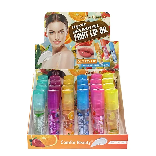 Блиск-масло для губ роликовий фруктовий Comfor Beauty, упаковка 24 штуки
