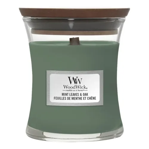 Ароматична свічка з нотами м'яти та дуба WOODWICK Mini Mint Leaves & Oak — вага 85 г