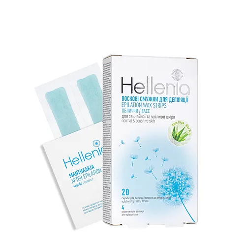 Воскові смужки для депіляції обличчя з Алое вера Hellenia Face 20+4