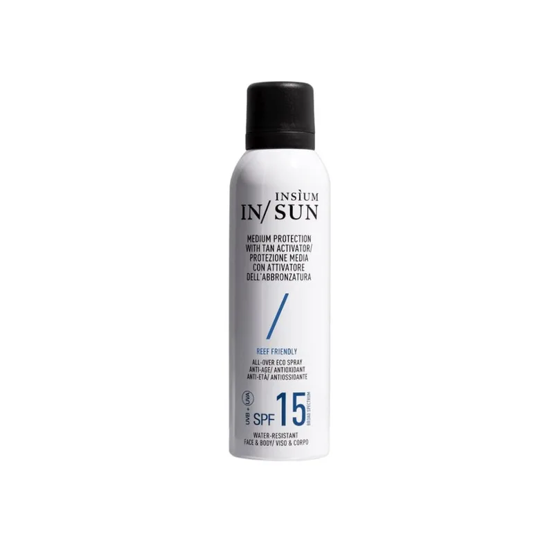 Insium Eco spray suncare protection. tan activator spf15 Еко-спрей для тіла та обличчя spf15 для рівної, красивої засмаги та захисту шкіри 150 мл
