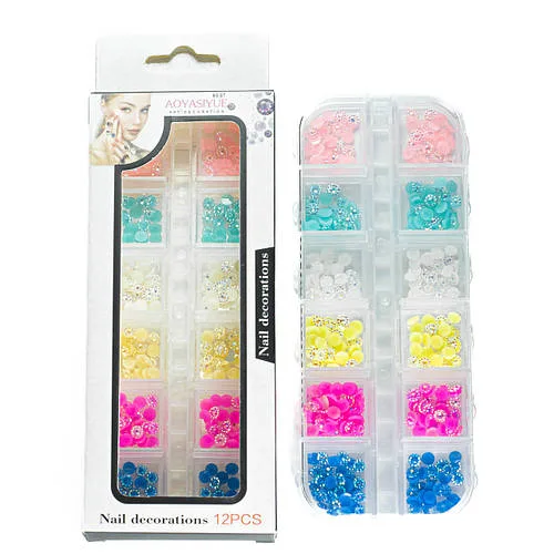 Набір страз для манікюру Aoyasiyue Nail Decoration асорті 12 шт № 1 Яскраві кольорові