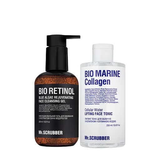 Набір косметики для обличчя Mr. Scrubber: Гель для вмивання Bio Retinol Blue Aglae + Тонік Bio Marine Collagen
