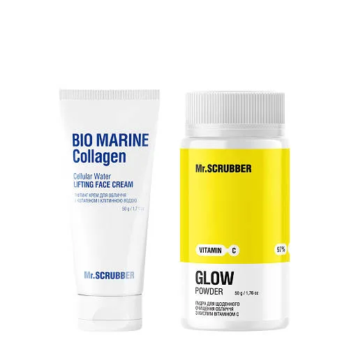Набір косметики Mr. Scrubber Ліфтинг-крем для обличчя Bio Marine Collagen 50 г + пудра для очищення обличчя Glow Vitamin C