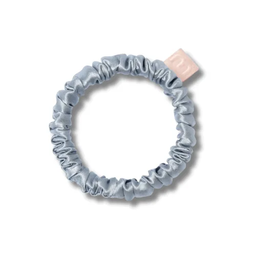 Тонка резинка для волосся сіро-блакитна - MON MOU Silk Slim Scrunchie Gray Blue