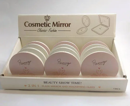 Дзеркало косметичне Cosmetic Mirror Flamingo кишенькове подвійне кругле