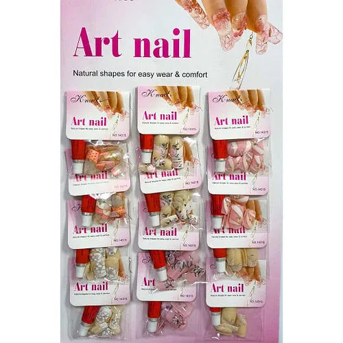 Нігті накладні кольорові з малюнком та камінчиками Art Nail 14315 упаковка 12 штук, 02