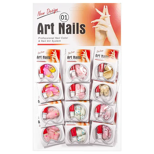 Нігті накладні кольорові з малюнком та стразами упаковка 12 штук Art Nails № 1