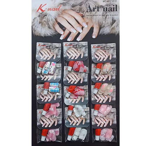 Нігті накладні з дизайном K · Nail Art Nail Natural з клеєм, упаковка 12 штук № 001