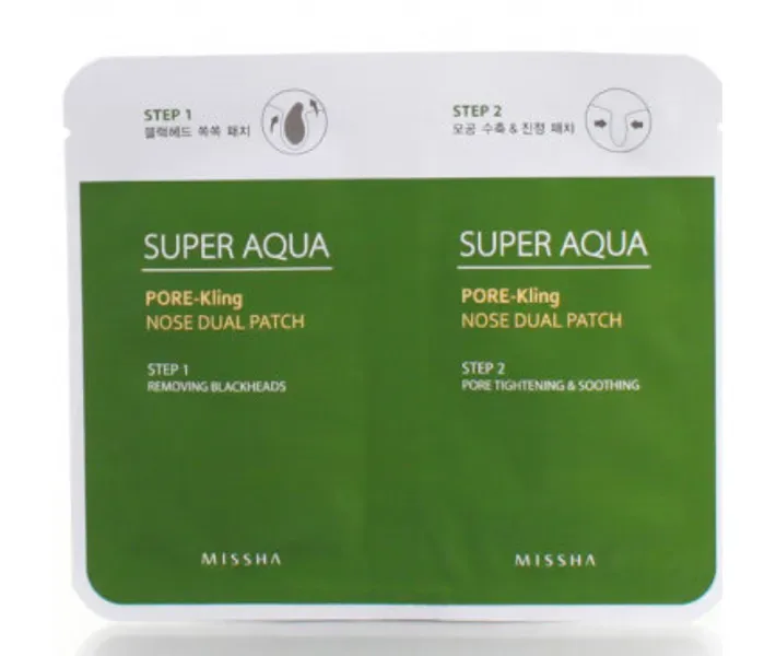 Патчі для подвійного очищення і звуження пор Missha Super Aqua Pore Kling Nose Dual Patch, 7 г
