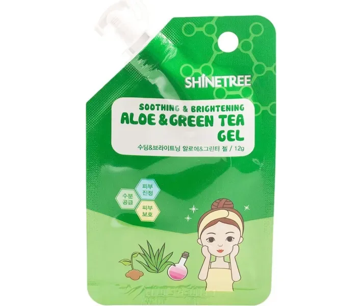 Гель для обличчя Заспокоєння і сяйво з алое і зеленим чаєм Shinetree Aloe and Green Tea, 12 мл