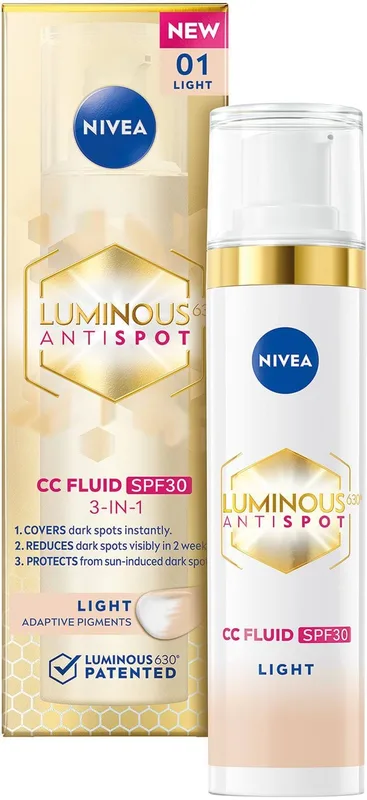 Тонувальний флюїд для обличчя NIVEA Luminous 630 CC Fluid 3 in 1 SPF 30 відтінок Light 40 мл
