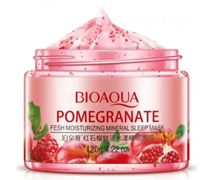 Нічна освіжаюча маска для обличчя з екстрактом червоного граната Bioaqua pomegrante fresh moisturizing mineral sleep mask, 120 мл