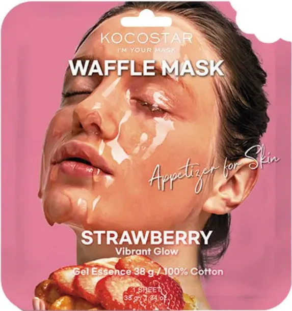 Маска тканинна для обличчя Kocostar Strawberry Waffle Mask Полуничний фреш тонізувальна 38 г