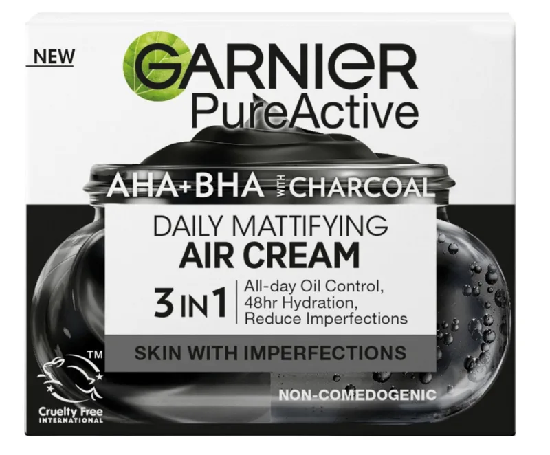 Garnier крем для обличчя зволожувальний з AHA-BHA кислотами та вугіллям Pure Active, 50 мл