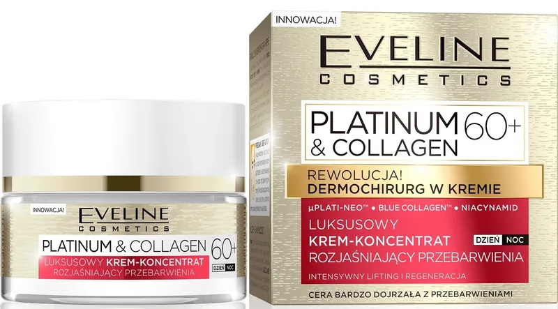 Крем-концентрат для обличчя Eveline Cosmetics Platinum & Collagen Concentrate Cream 60+ освітлення пігментних плям 50 мл