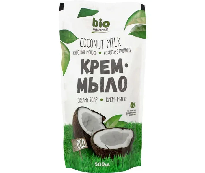 Bio Naturell дой-пак Крем-мило "Кокосове молоко" 500мл (4820168432583)
