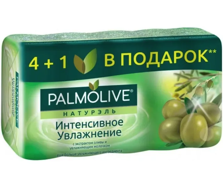 Palmolive Натурель Інтенсивне зволоження туалетне мило з екстрактом Оливи і зволожуючим молочком, 4 + 1 в подарунок 5 x 70 г (8693495033046)