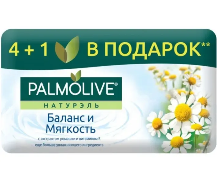 Palmolive Натурель Баланс та М'якість туалетне мило з екстрактом Ромашки і вітаміном Е, 4 + 1 в подарунок 5 x 70 г (8693495047616)