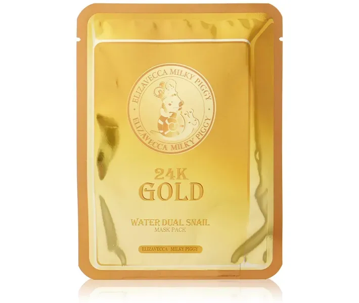 Гідрогелева маска для обличчя з муцину Равлика і Золотому 24К Elizavecca Milky Piggy 24K Gold Water Dual Snail Mask