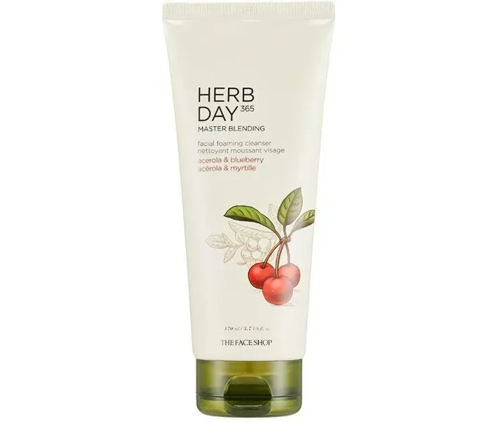 Пінка для вмивання з екстрактом ацероли і чорниці The Face Shop Herb Day 365 Foaming Cleanser Acerola & Blueberry