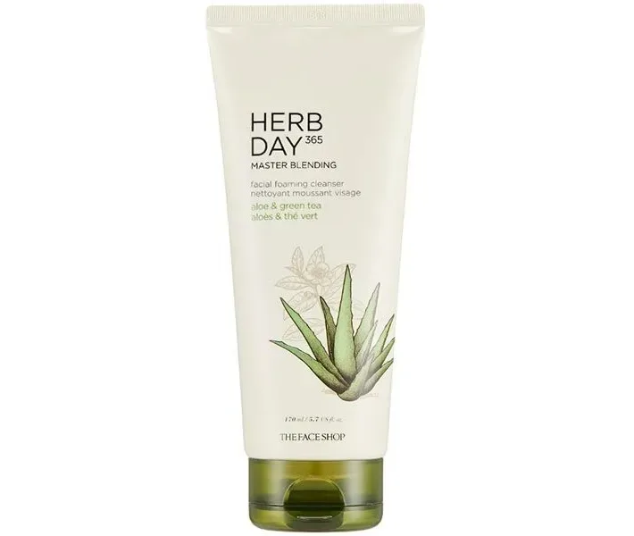 Пінка для вмивання з екстрактом алое і зеленого чаю The Face Shop Herb Day 365 Foaming Cleanser Aloe & Green Tea