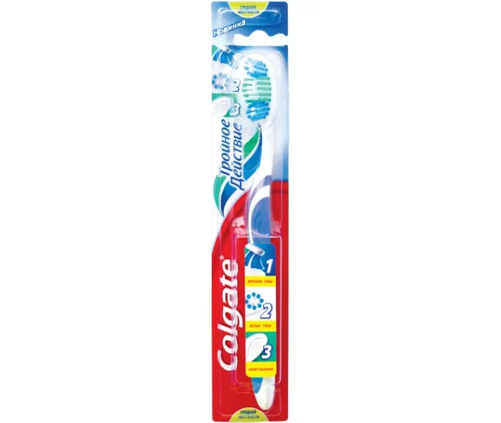 Colgate Потрійна дія багатофункціональна зубна щітка, середньої жорсткості (4606144006920)