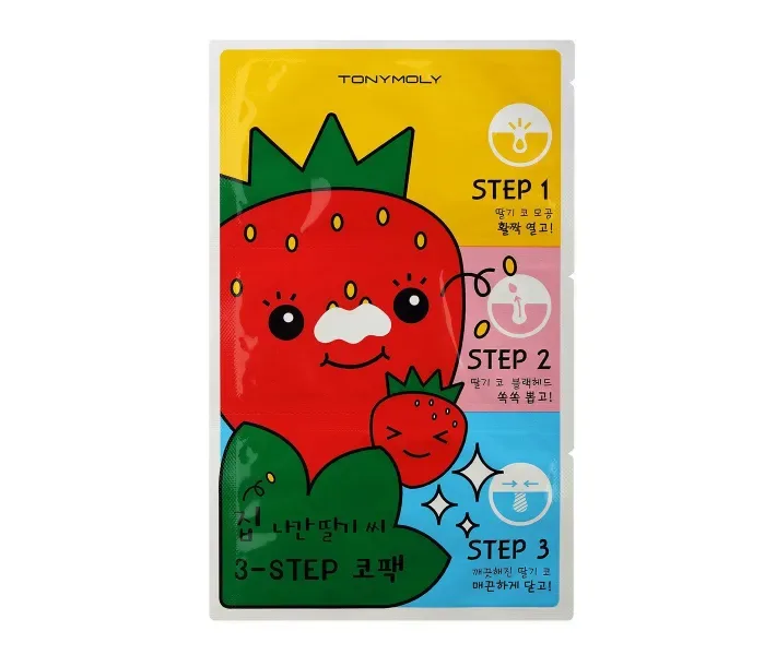 Набор патчей для носа против черных точек Tony Moly Homeless Strawberry Seeds 3-step Nose Pack, 6 г