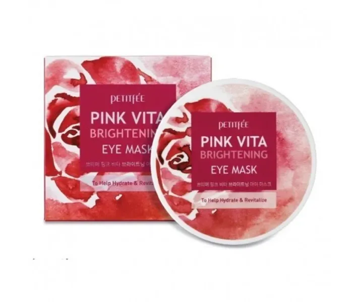 Освітлюючі патчі для очей на основі есенції рожевої води Petitfee Pink Vita Brightening Eye Mask 60 шт