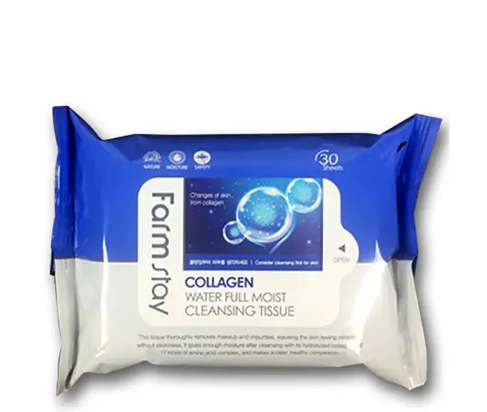 Серветки, що очищають Farmstay Collagen Water Full Moist Cleansing Tissue