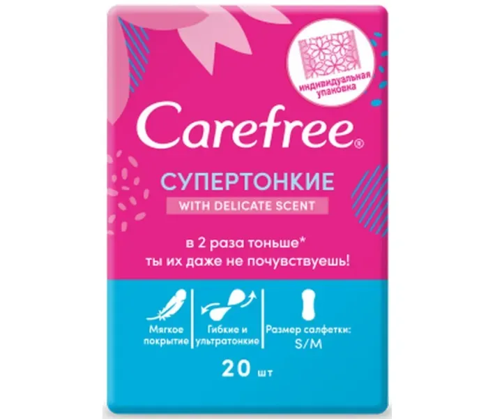 Carefree® Дотик бавовни з Свіжим ароматом супертонкого щоденні прокладки в Індивідуальних упаковках 20 шт (3574661288666)