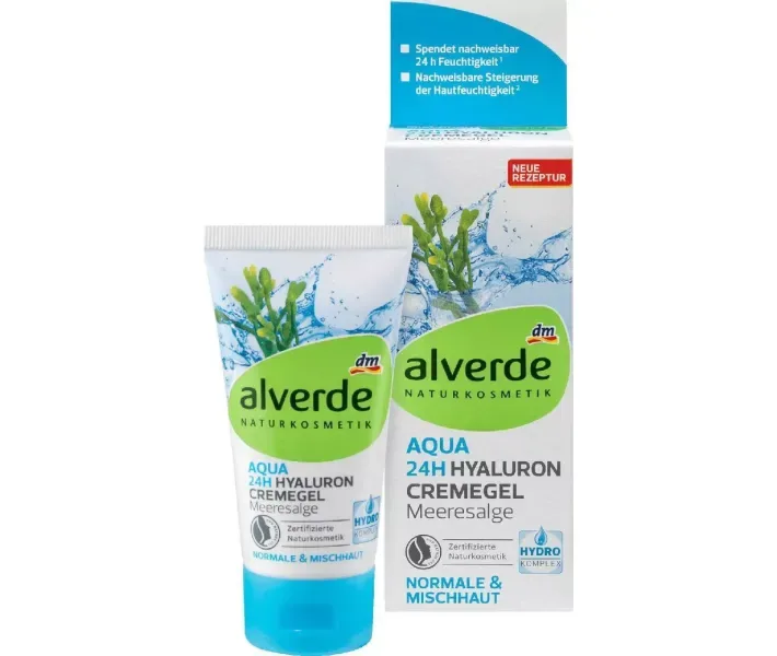 Органічний денний крем-гель для обличчя DM Alverde Aqua 24h Hyaluron Meeresalge, 50 мл