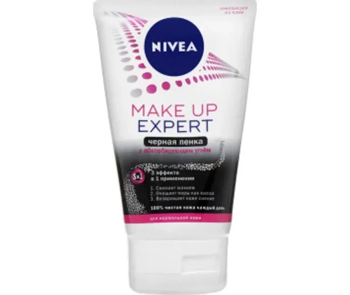 Чорна пінка для вмивання для нормальної шкіри 3в1 Nivea Make Up Exper, 100 мл
