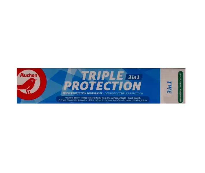 Зубна паста Auchan Triple Protection 3 в 1, 75 мл