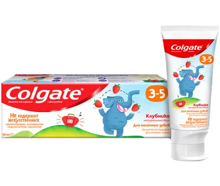 Colgate 3-5 Полуниця дитяча зубна паста з фторидом, 60 мл (6920354825552)
