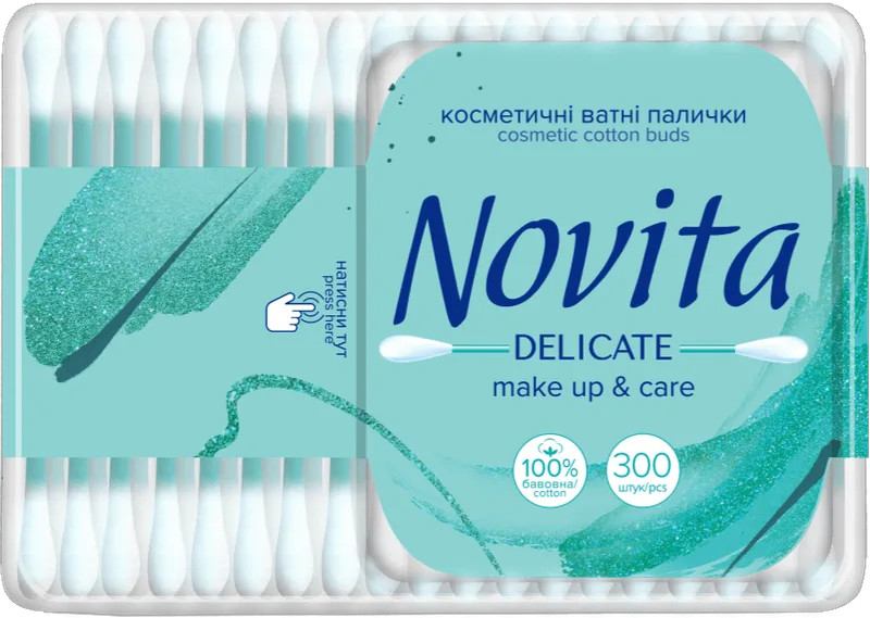 Ватні палички Novita Delicate квадратна коробка 300 шт.